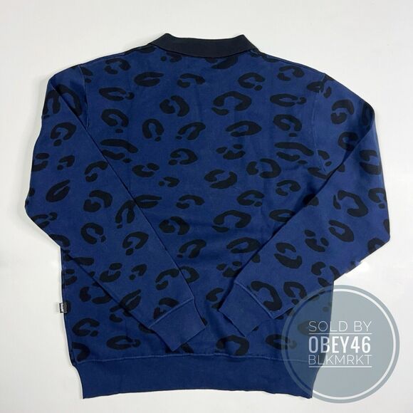 Only NY Collared 1/4 Zip Pullover Sweater Blue Cheetah Print Sz Medium - Picture 2 of 4